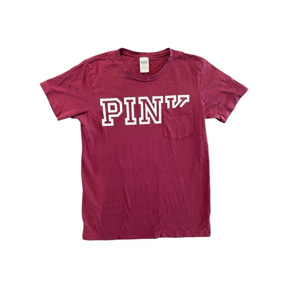 VS PINK Maroon Pocket Logo Tee Women’s XS - Picture 2 of 7